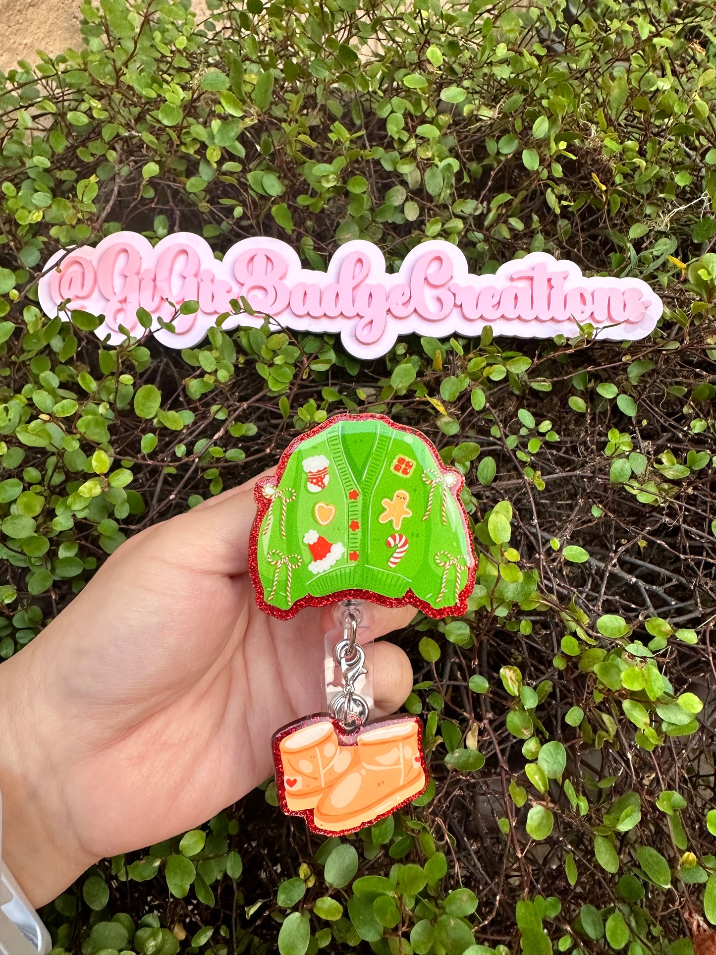 Christmas Sweater with Charm Badge Reel