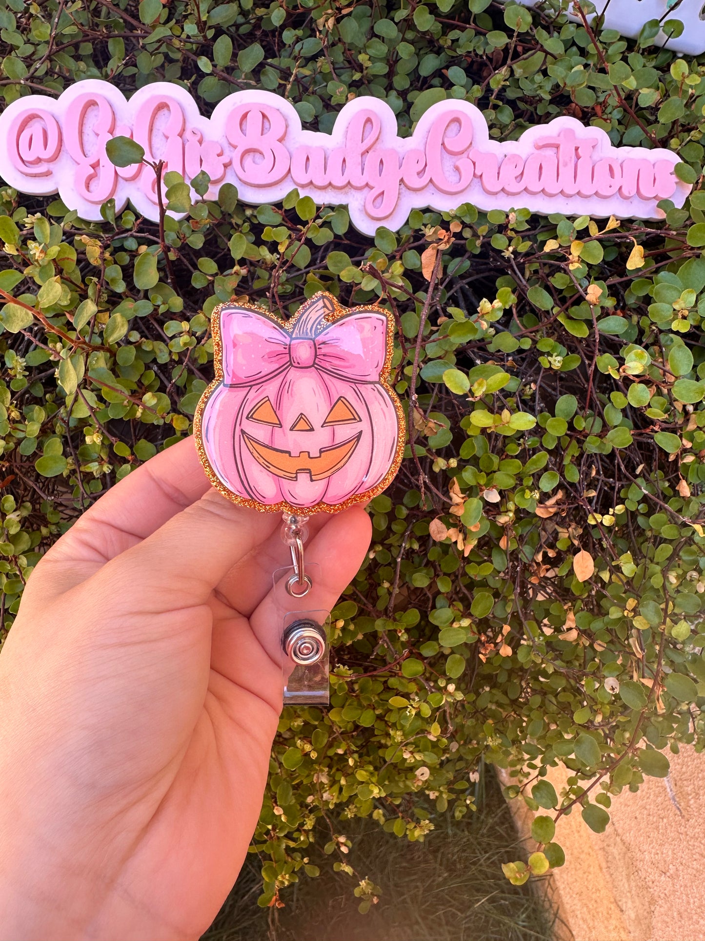 Pink-Orange Pumpkin Badge Reel