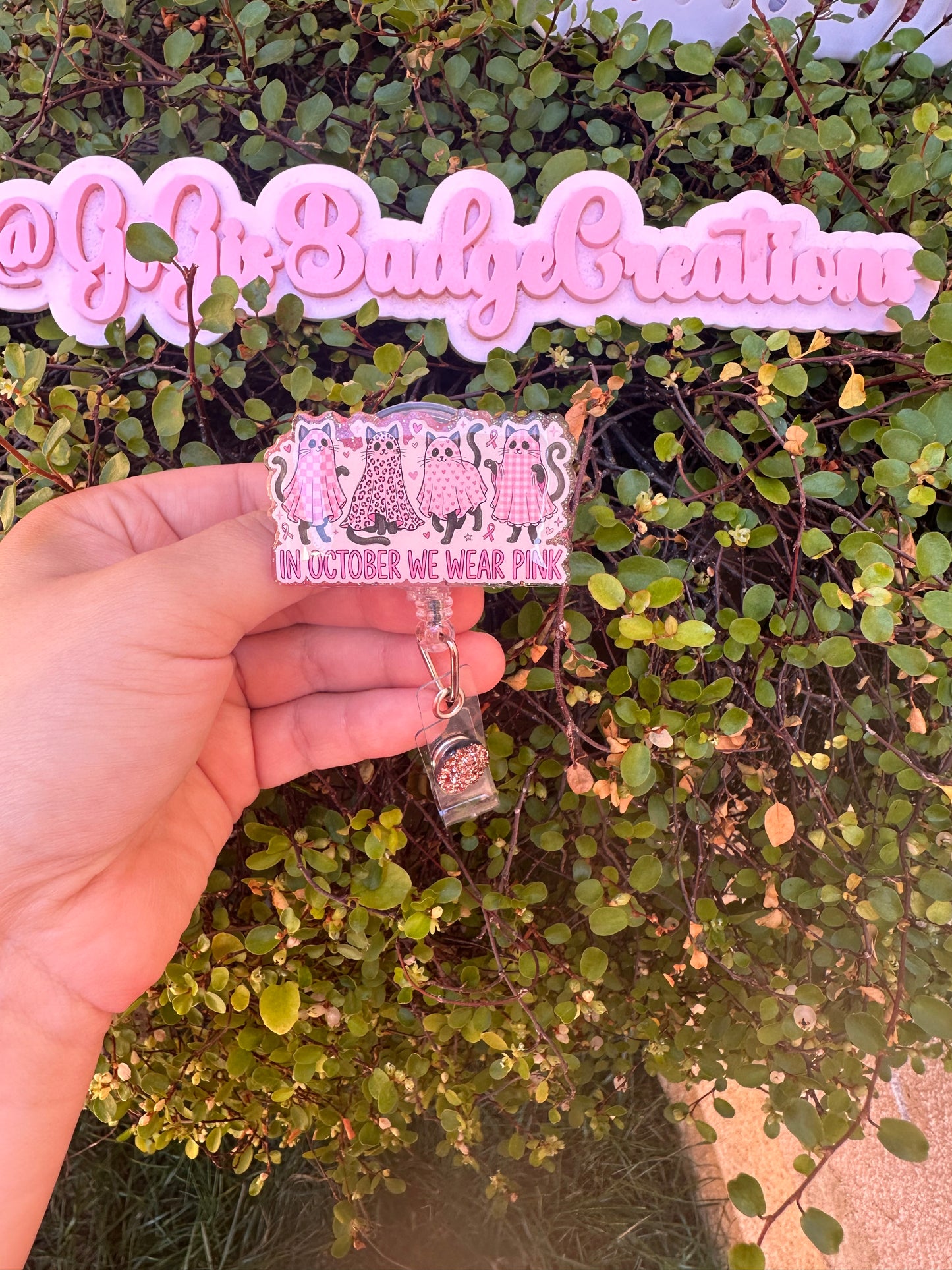 In October We Wear Pink Cats Badge Reels