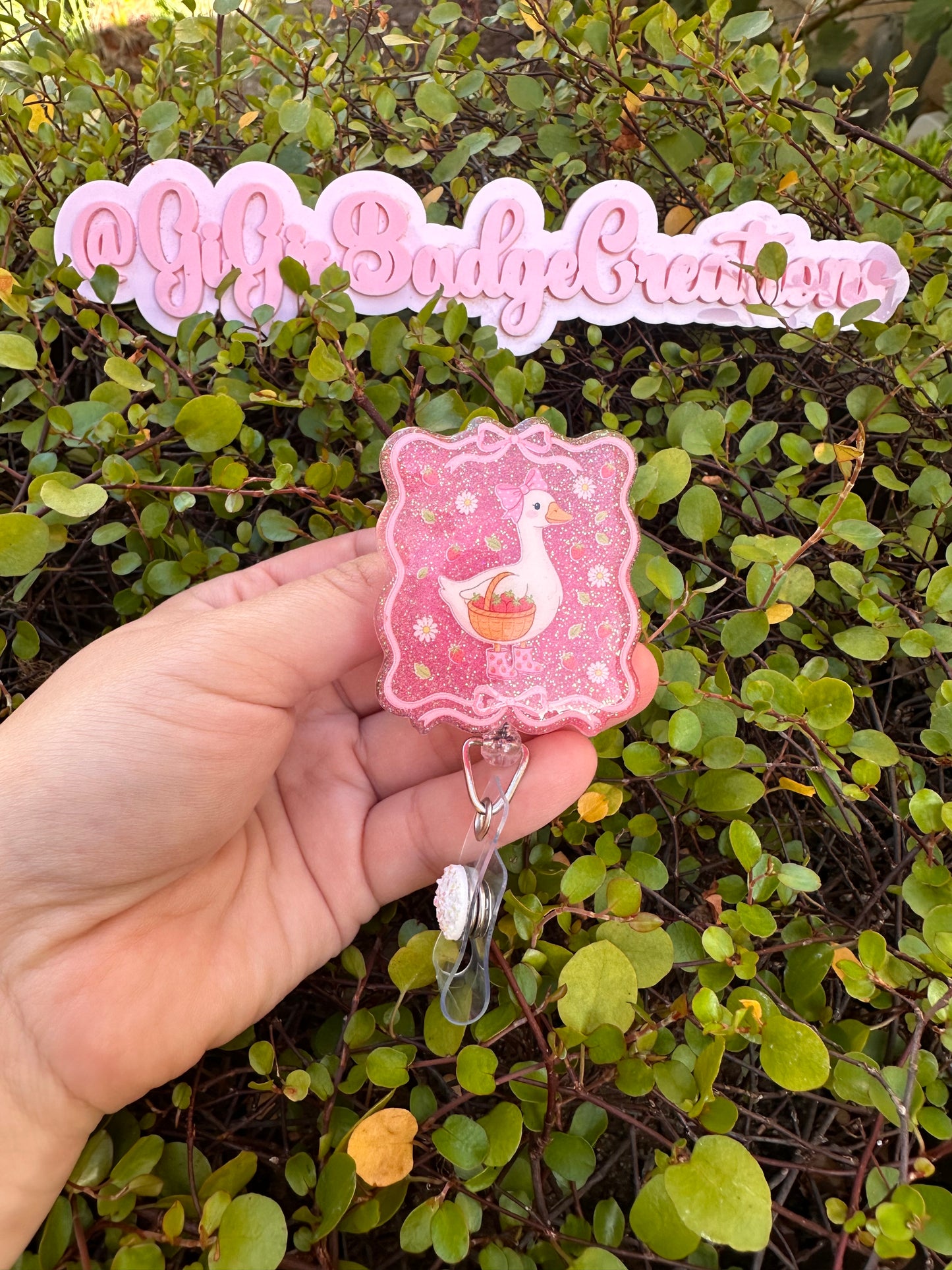 Goose with Strawberry Basket Badge Reel