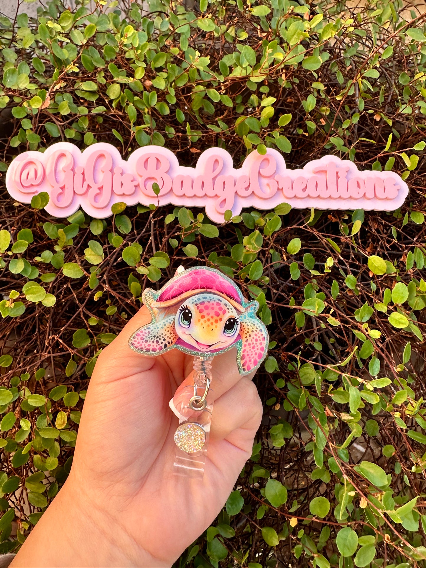 Pink Sea Turtle Badge Reel
