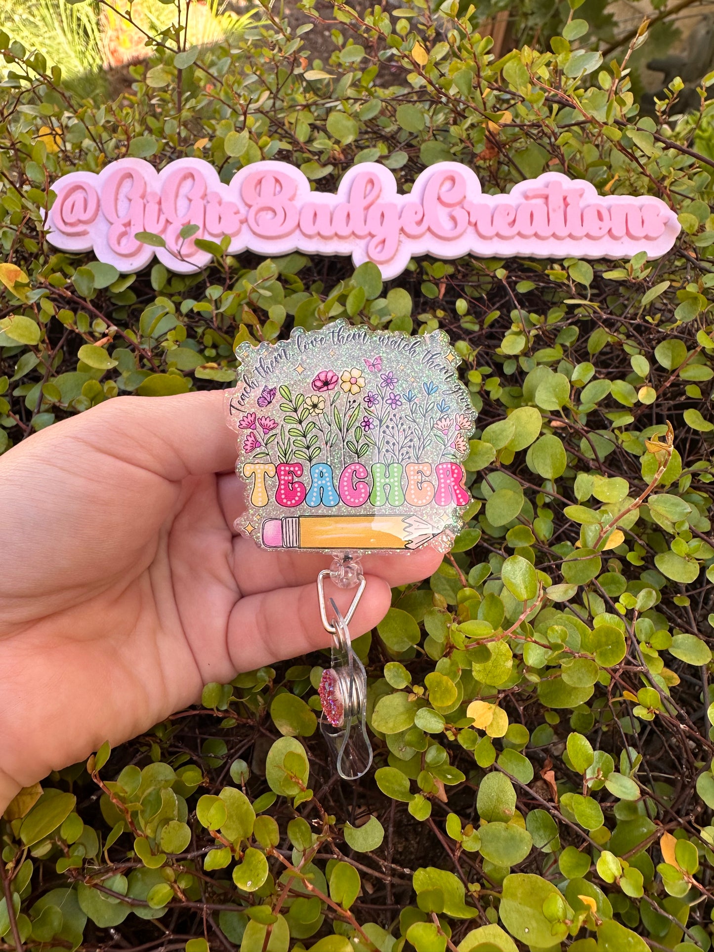 Teacher Floral Badge Reel