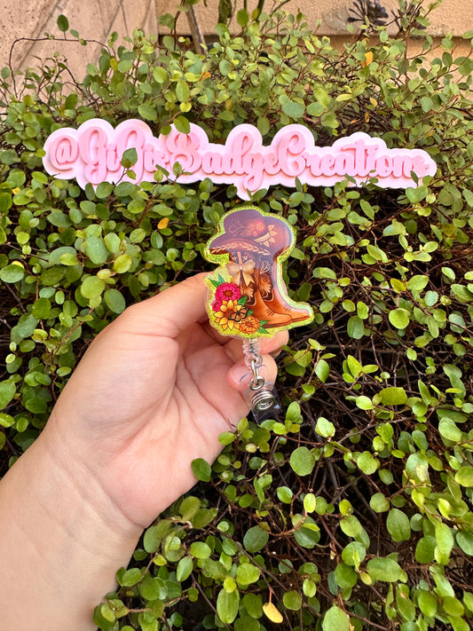 Cow Girl Boots and Hat Badge Reel