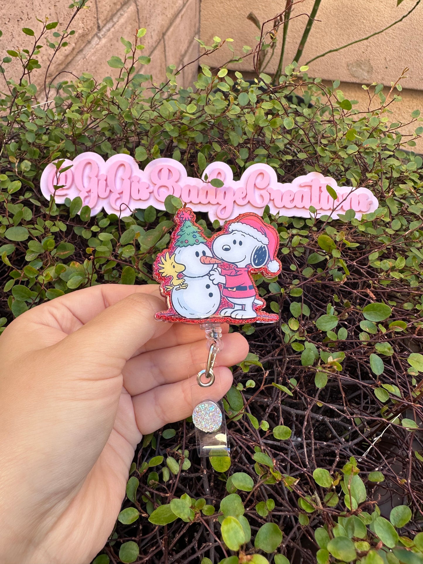 Snoopy and Snowman Badge Reel