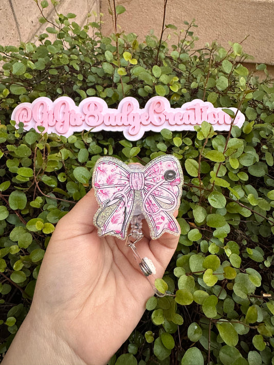 Pink Stethoscope Coquette Bow Badge Reel