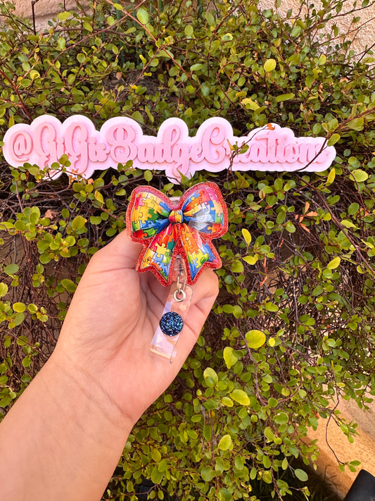Autism Bow Badge Reel