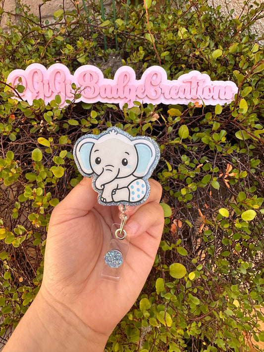 Blue Baby Elephant Badge Reel