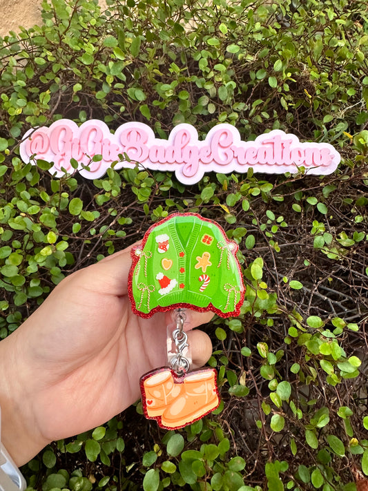 Christmas Sweater with Charm Badge Reel