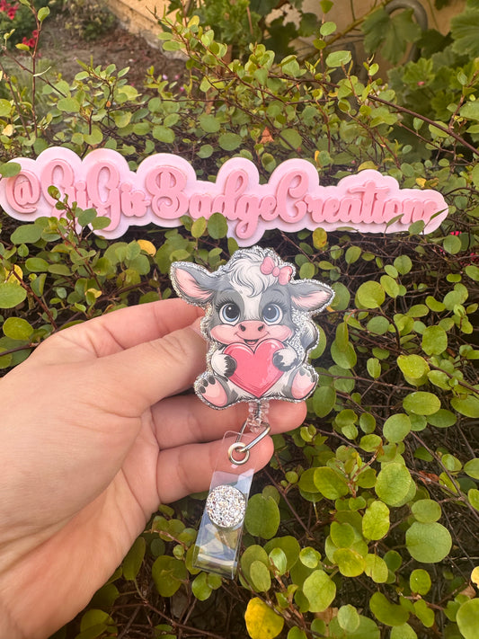 Cow with Heart Badge Reel