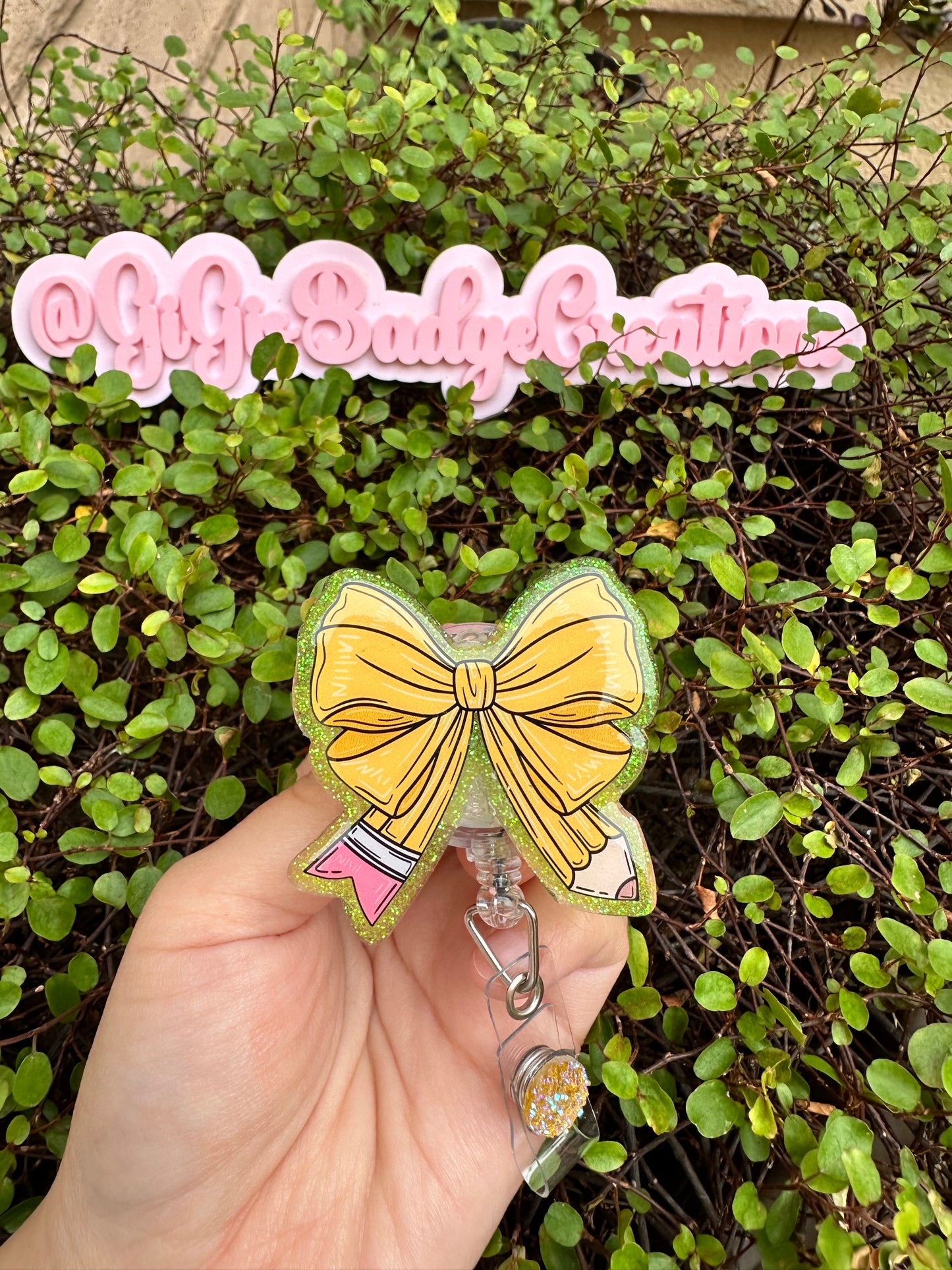 Yellow Pencil Bow Badge Reel