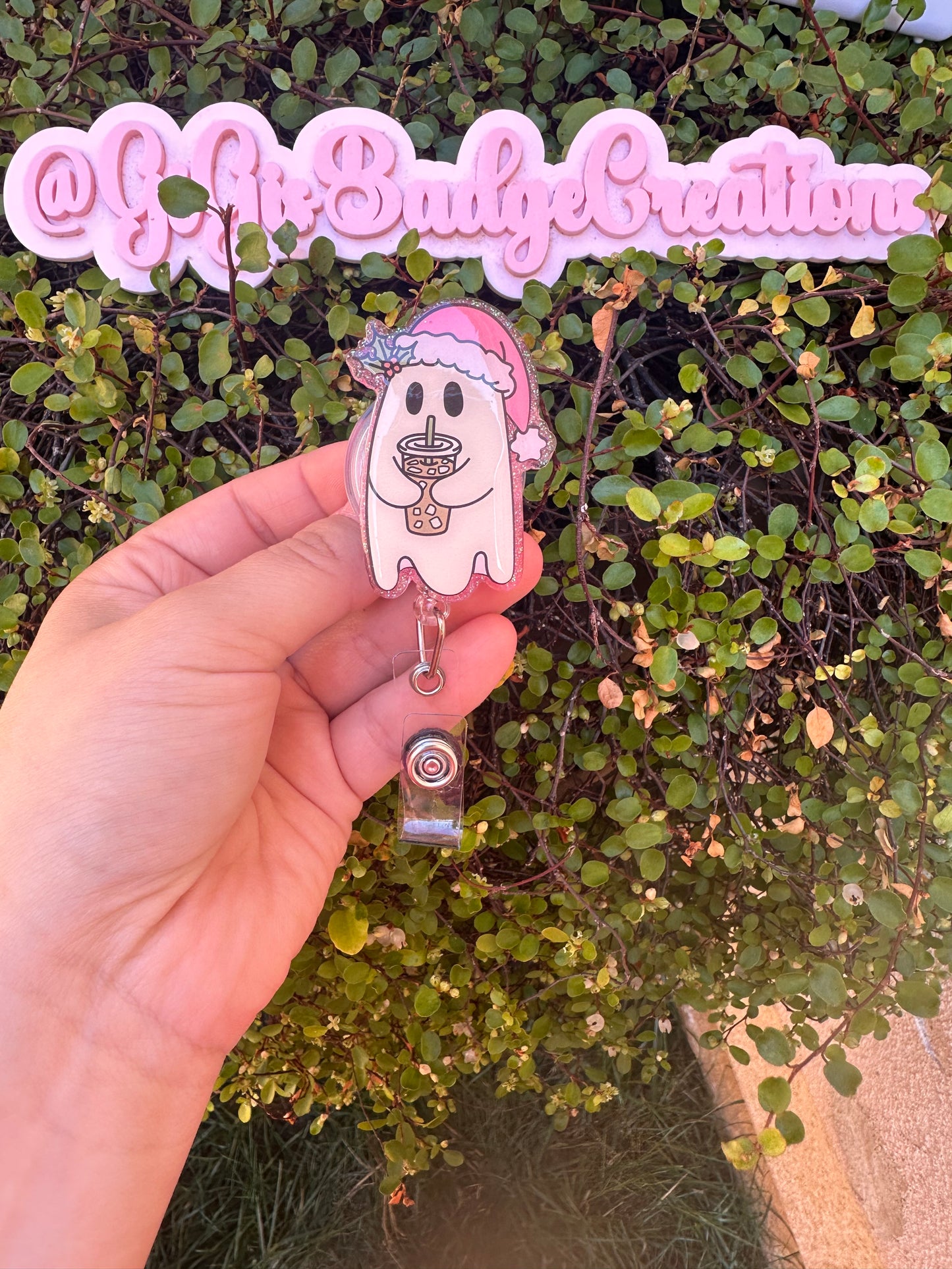 Christmas Ghost Ice Coffee Badge Reel