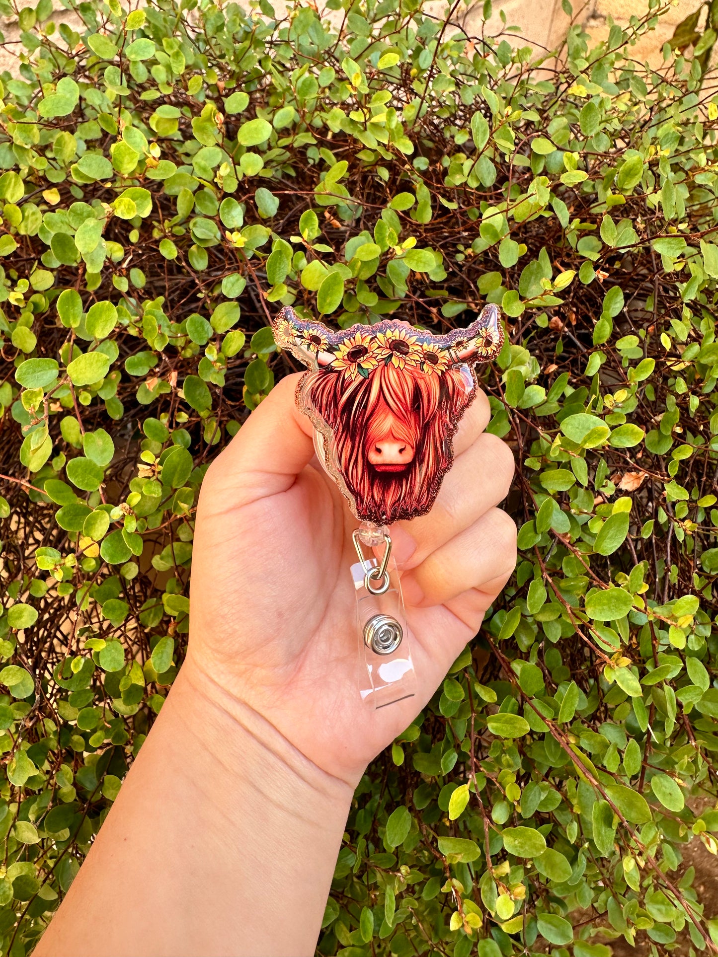 Highland Cow Sunflower Headband Badge Reel