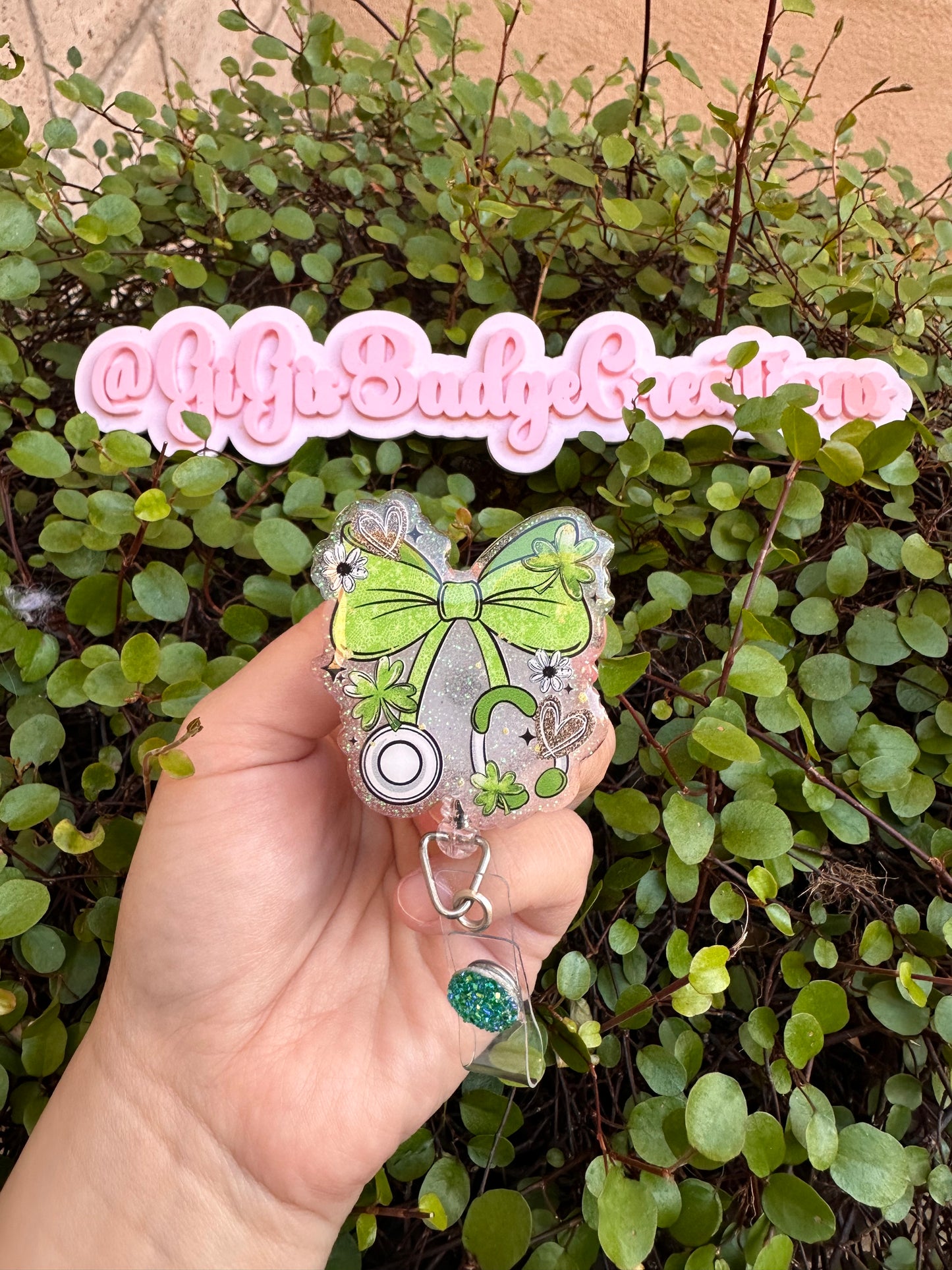 Green Stethoscope St. Patty Badge Reel