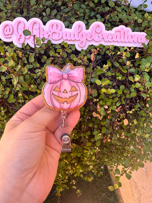 Pink-Orange Pumpkin Badge Reel