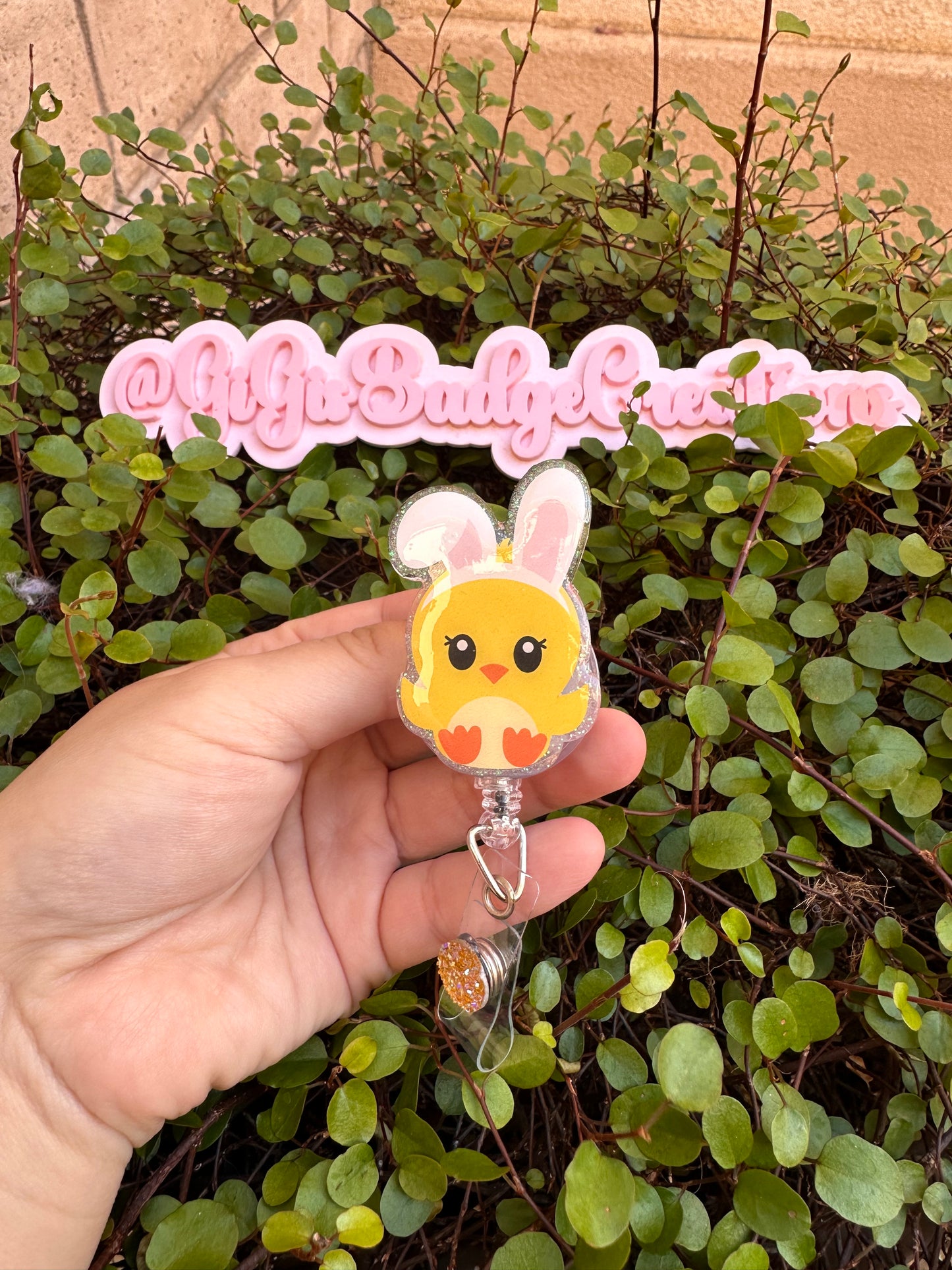 Chick with Bunny Ears Badge Reel