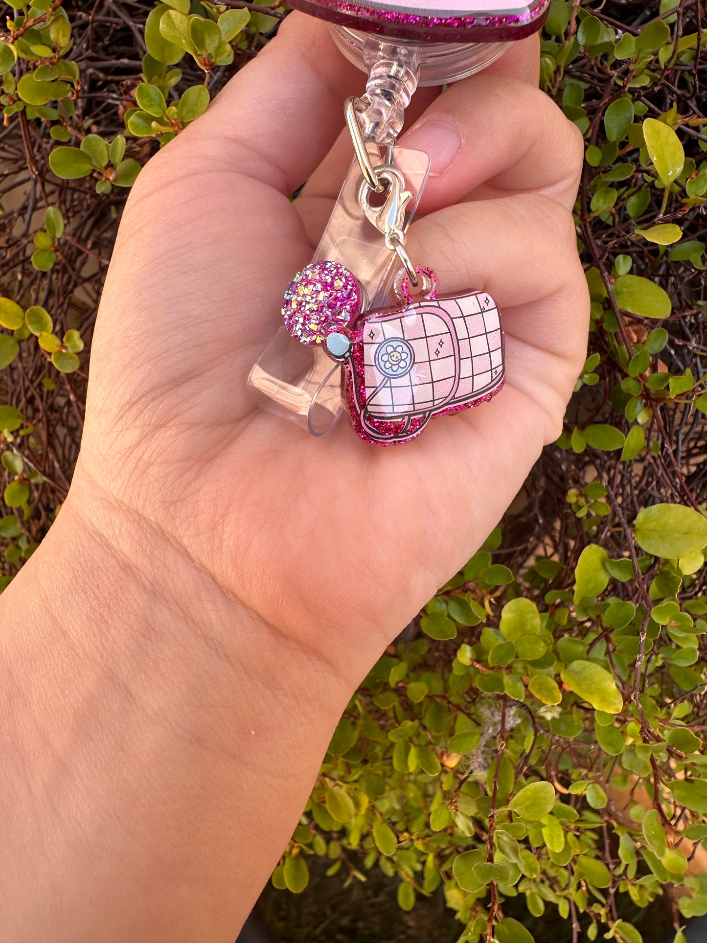 Scrub Top with Blood Pressure Cuff Badge Reel