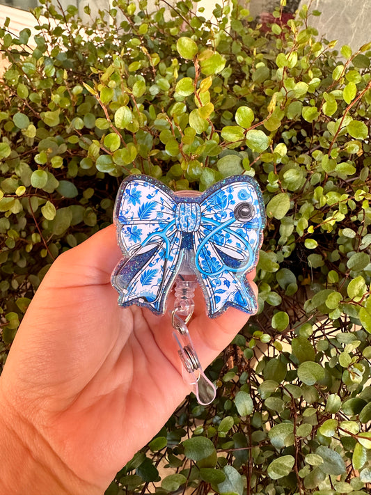 Blue Stethoscope Bow Badge Reel