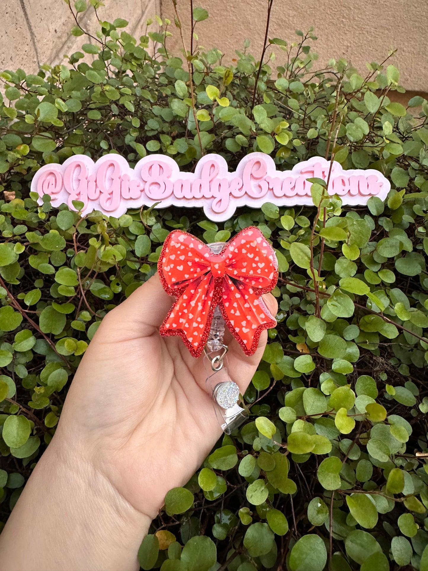 Red Heart Bow Badge Reel