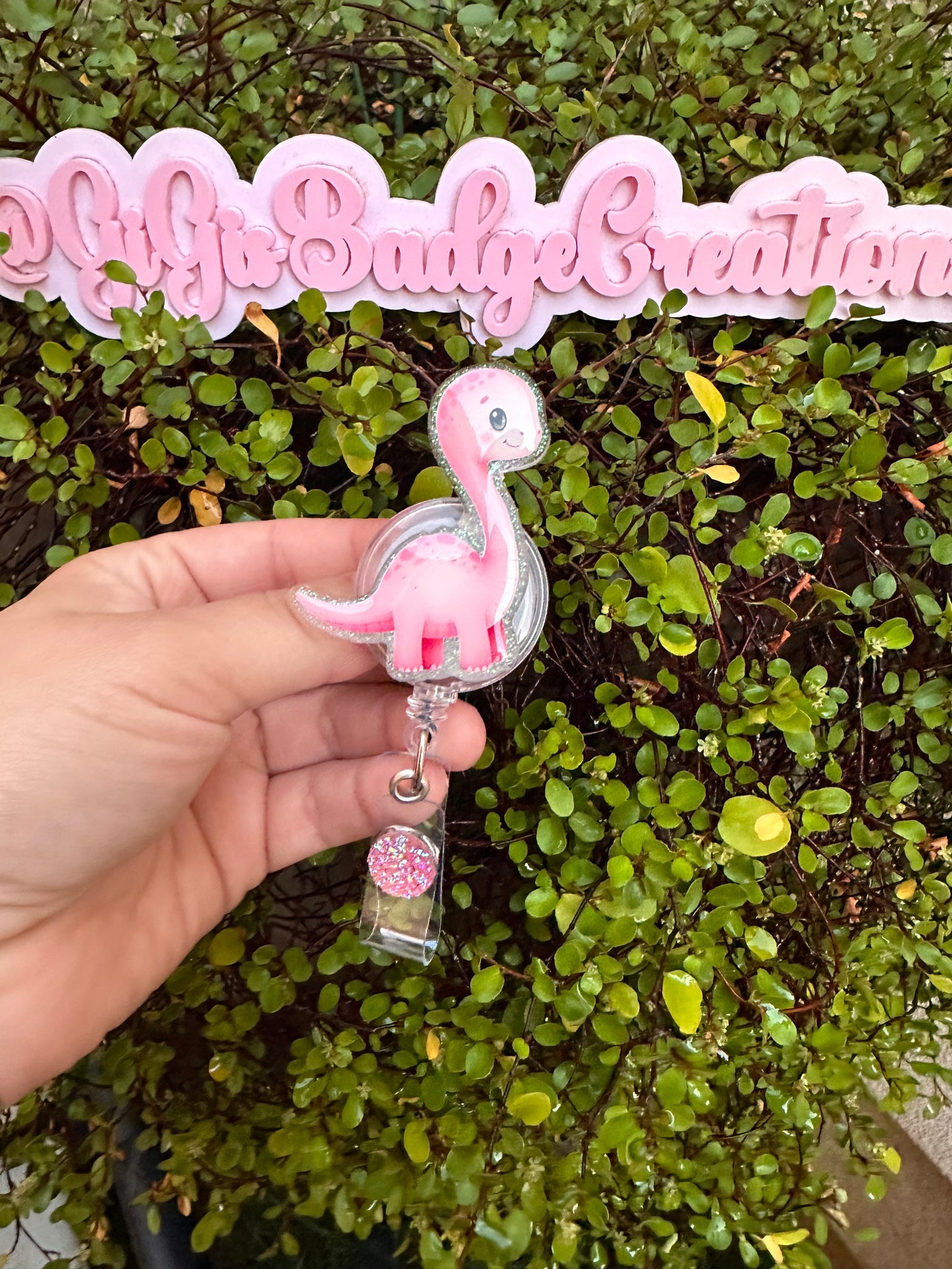 Pink Dino Badge Reel