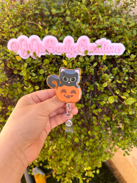 Pumpkin Cat Badge Reel