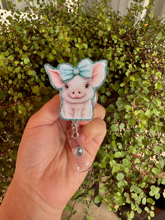 Blue Pig Badge Reel