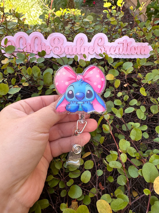 Stitch Pink Bow Badge Reel