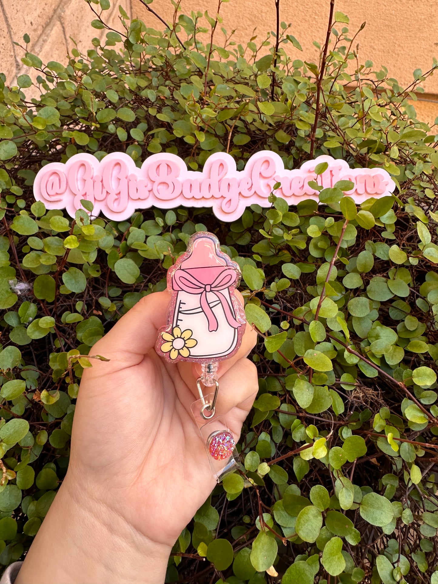 Baby Bottle Pink Badge Reel