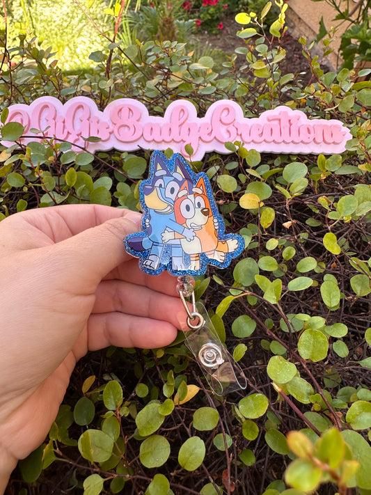 Bluey and Bingo Hugging Badge Reel