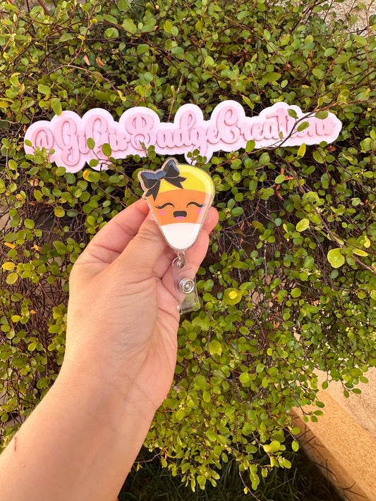 Candy Corn with Bow Badge Reel