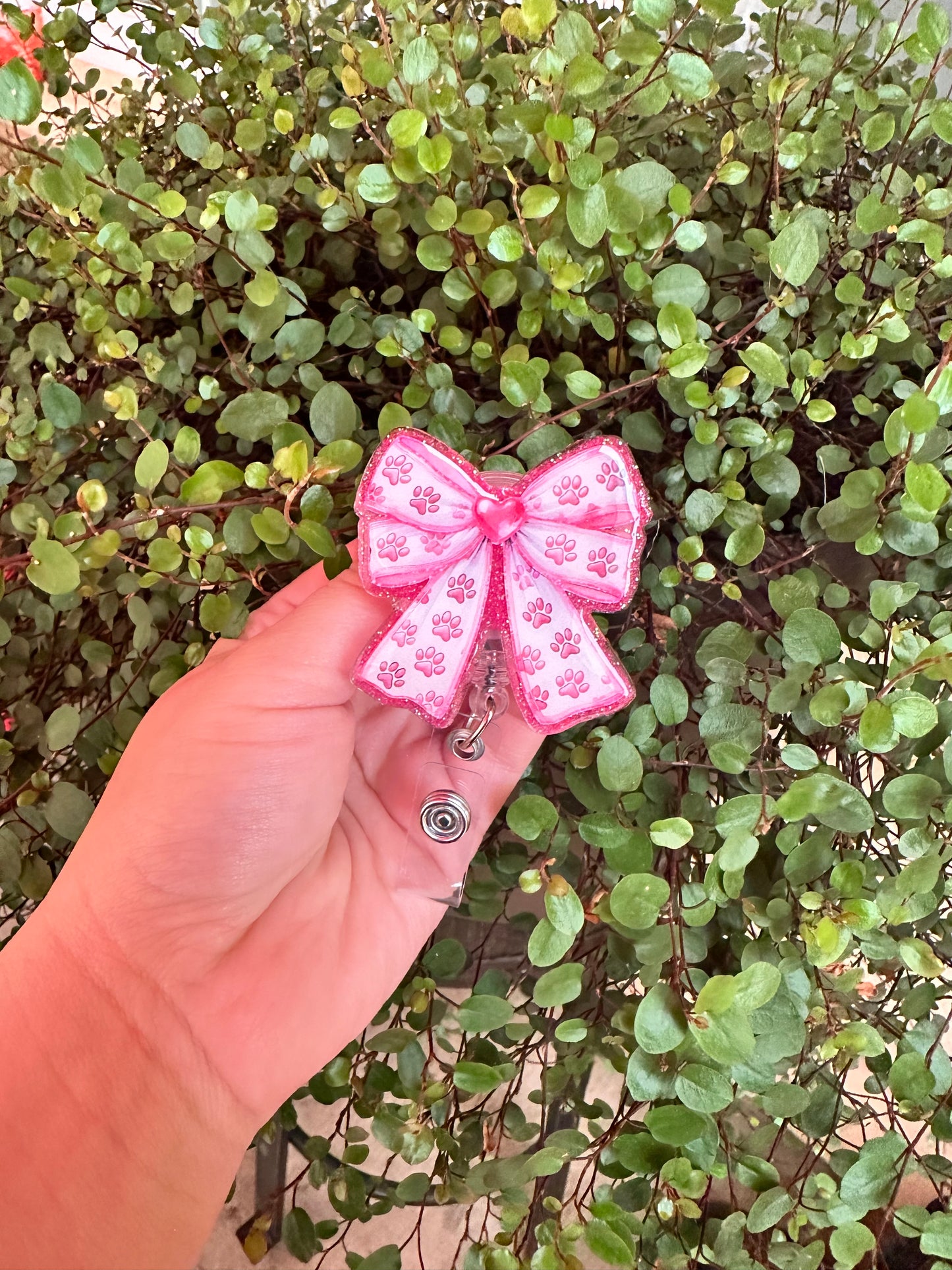 Dog Paw Bow Badge Reel