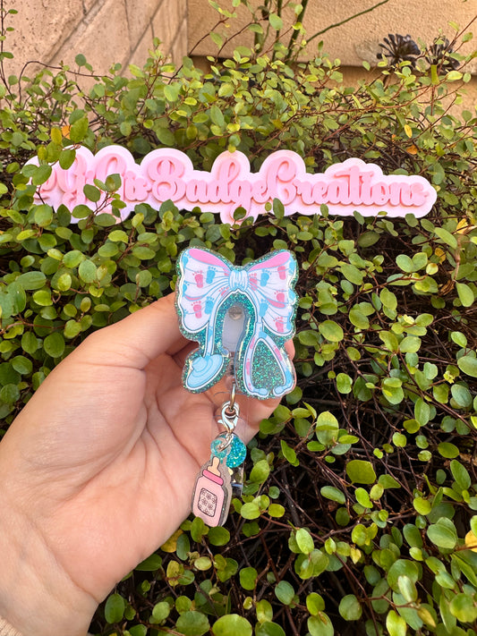 Baby Feet Stethoscope Badge Reel w Charm