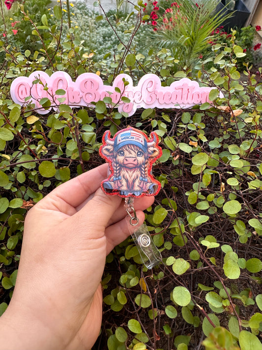 American Girl Cow Badge Reel