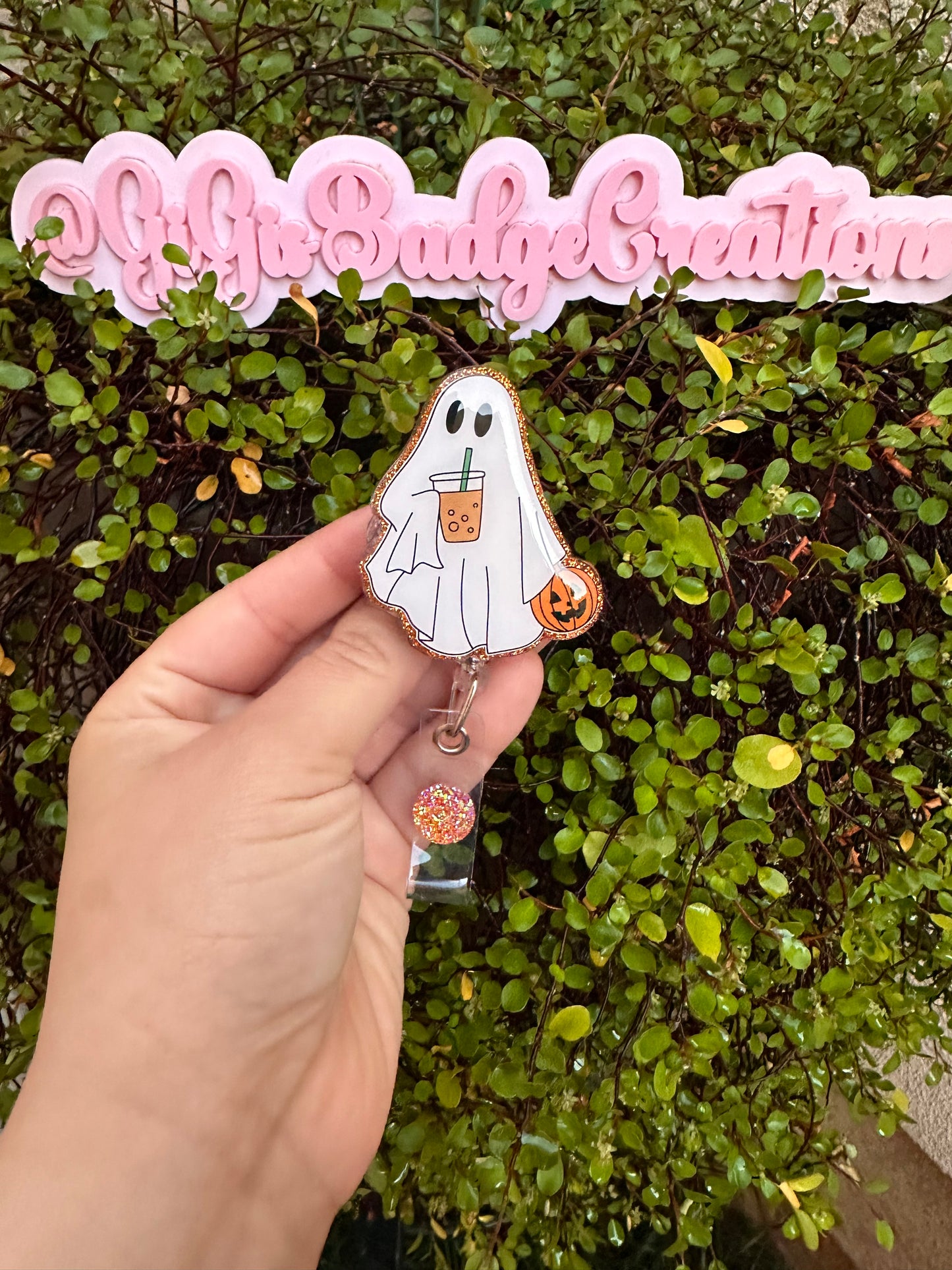Ghost with Ice Coffee Badge Reel