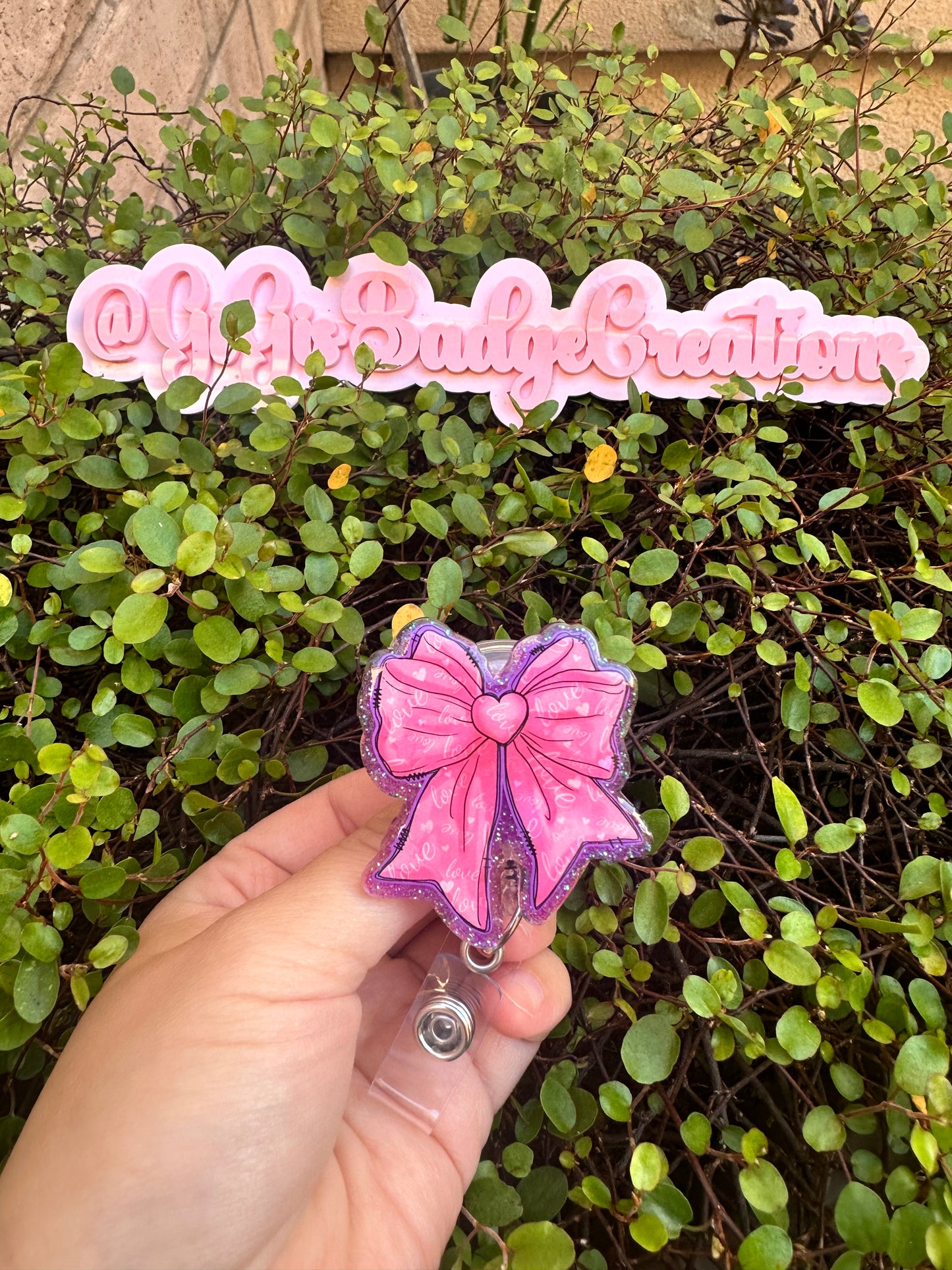 Cotton Candy Pink Bow Badge Reel