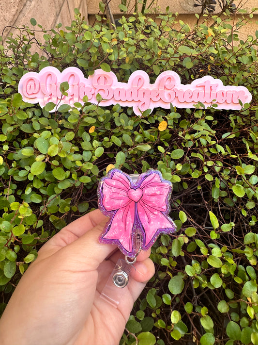 Cotton Candy Pink Bow Badge Reel