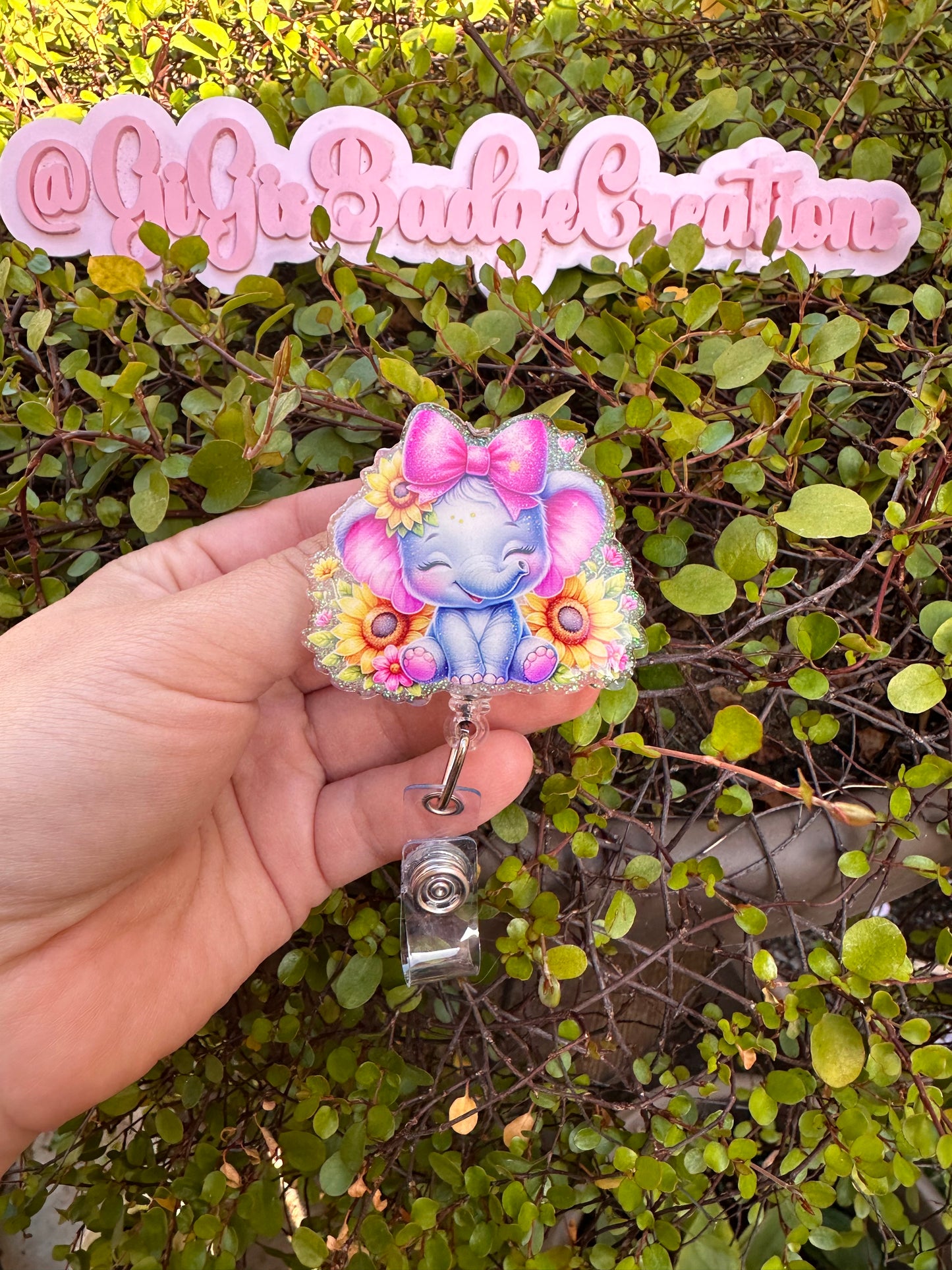 Elephant with Bow Badge Reel