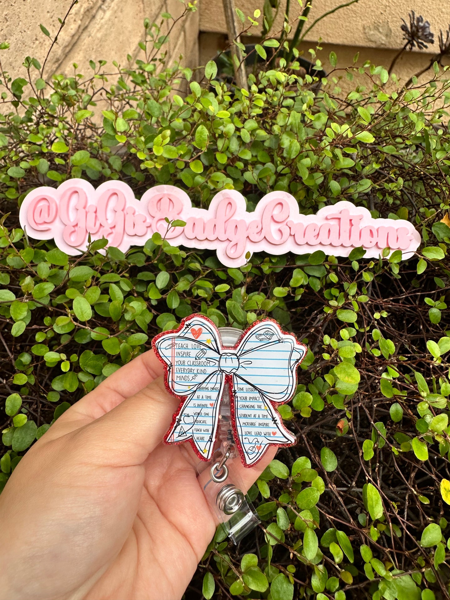 Teacher Paper Bow Badge Reel